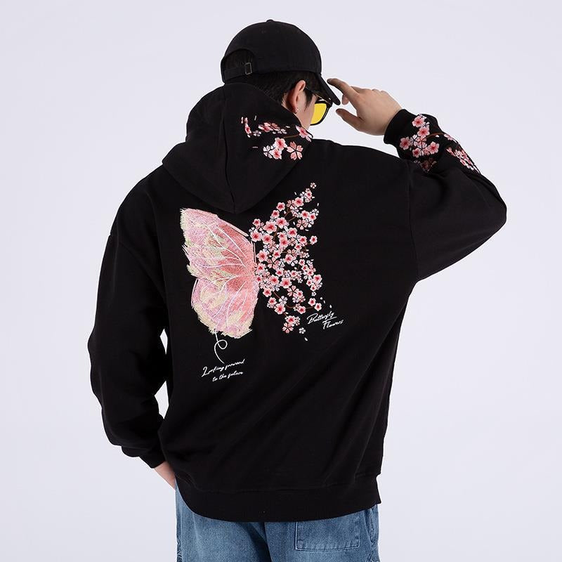Autumn and Winter New Plum Blossom Stamping Sweater China-Chic Couple's Plush Hooded Sports Long Sleeve Men's Loose Pullover