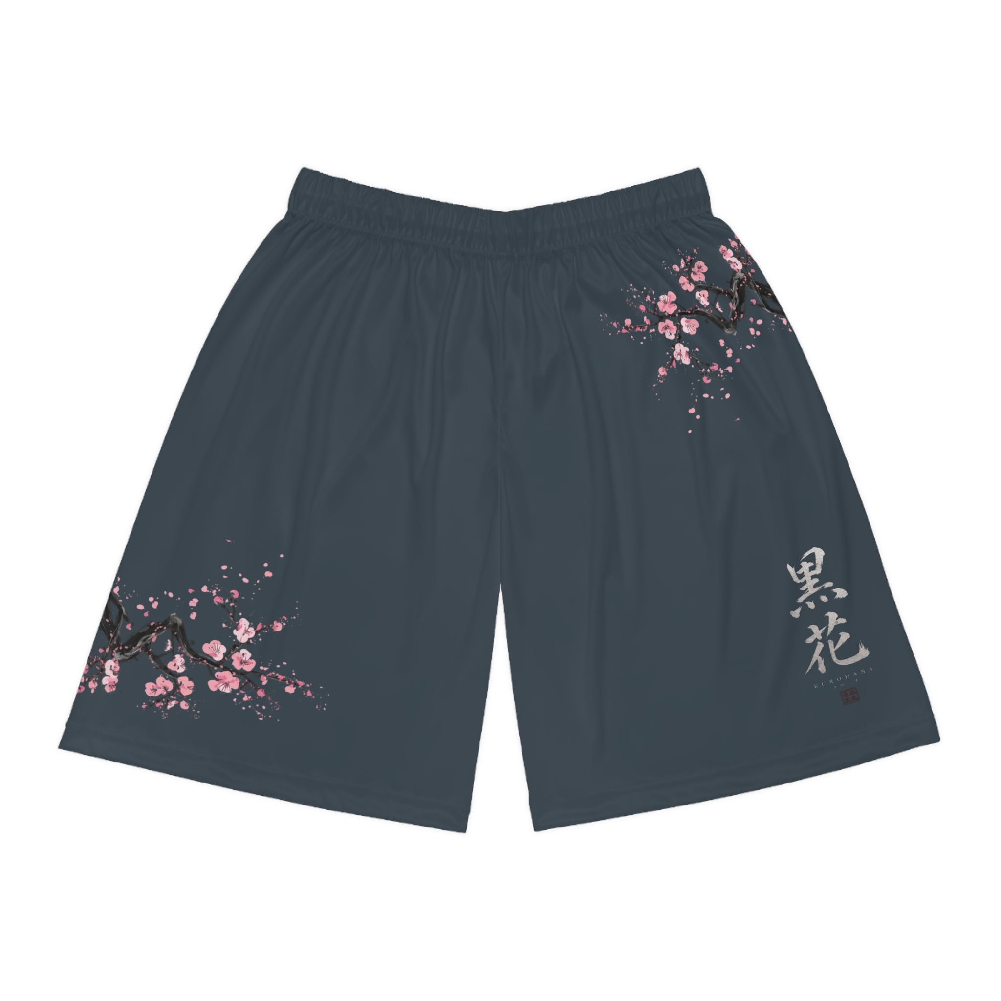 Cherry Blossom Basketball Shorts — Black Hana Floral AOP Athletic
