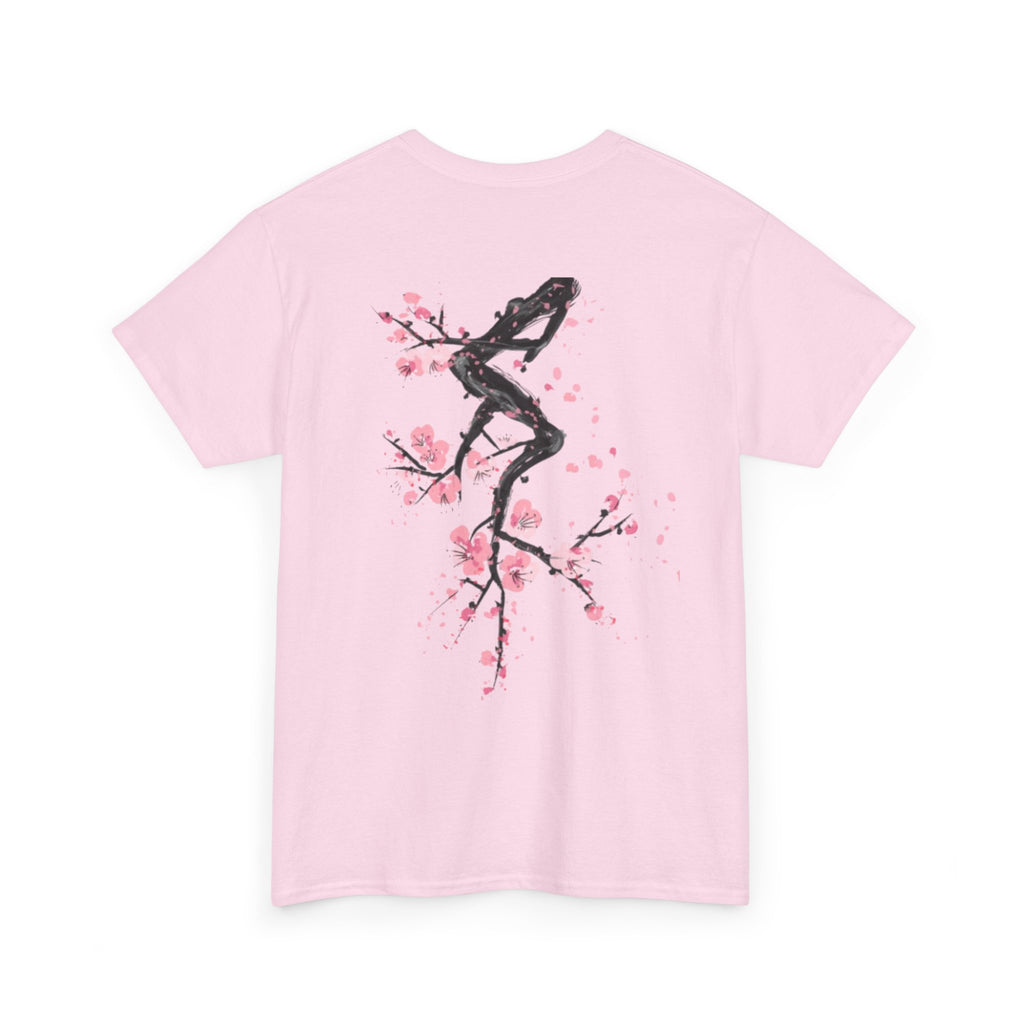Minimal Japanese Calligraphy Tee — '黑花' Chest Print Cotton T-Shirt