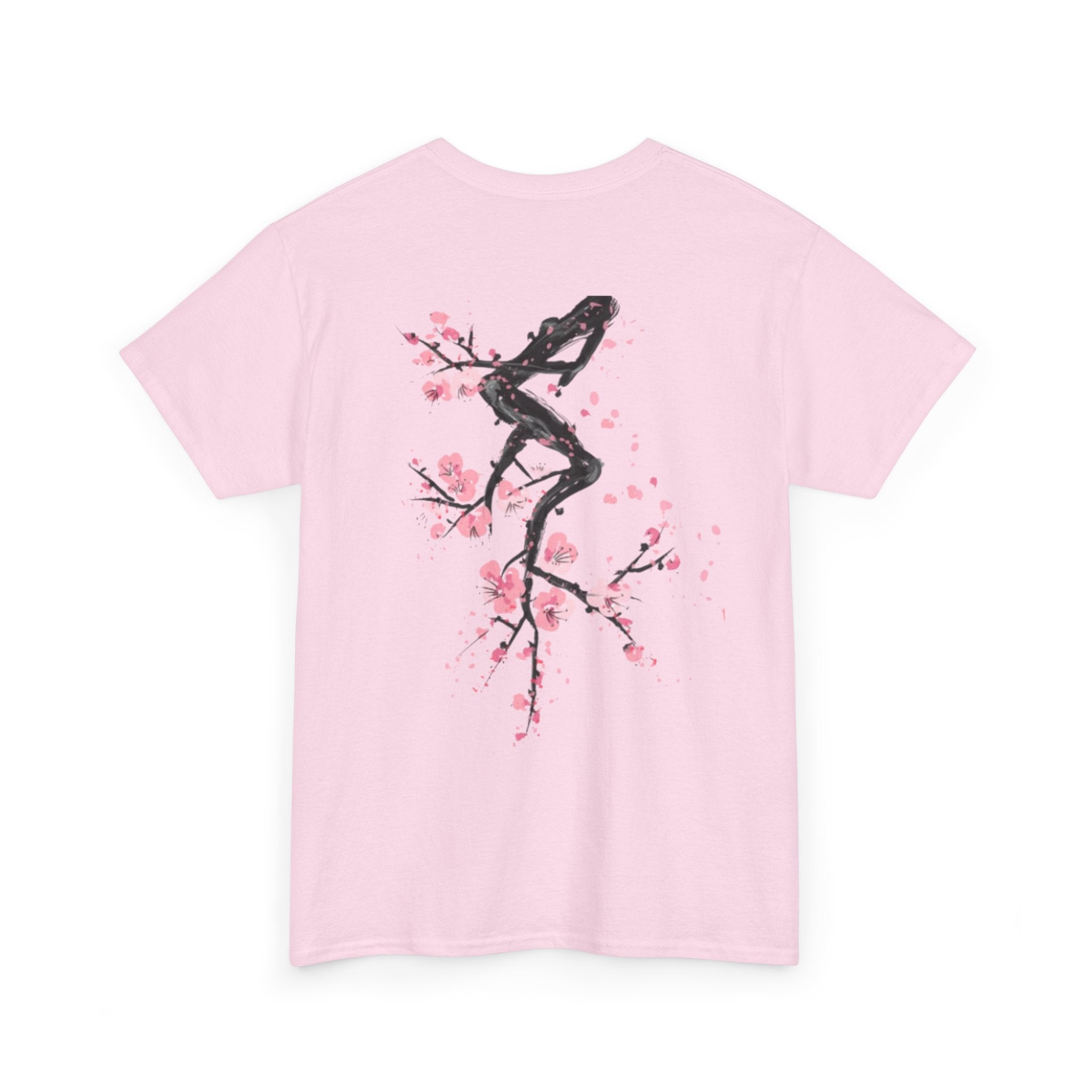 Minimal Japanese Calligraphy Tee — '黑花' Chest Print Cotton T-Shirt