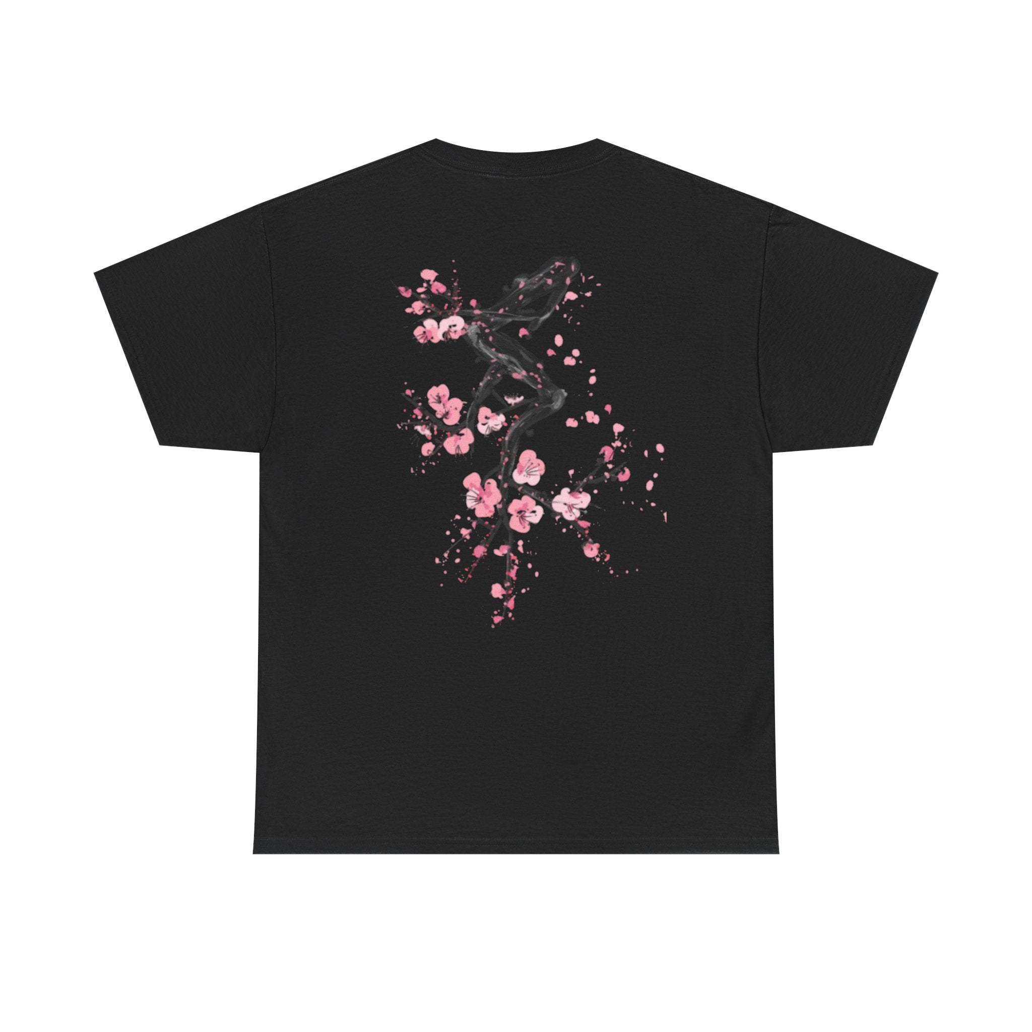 Minimal Japanese Calligraphy Tee — '黑花' Chest Print Cotton T-Shirt