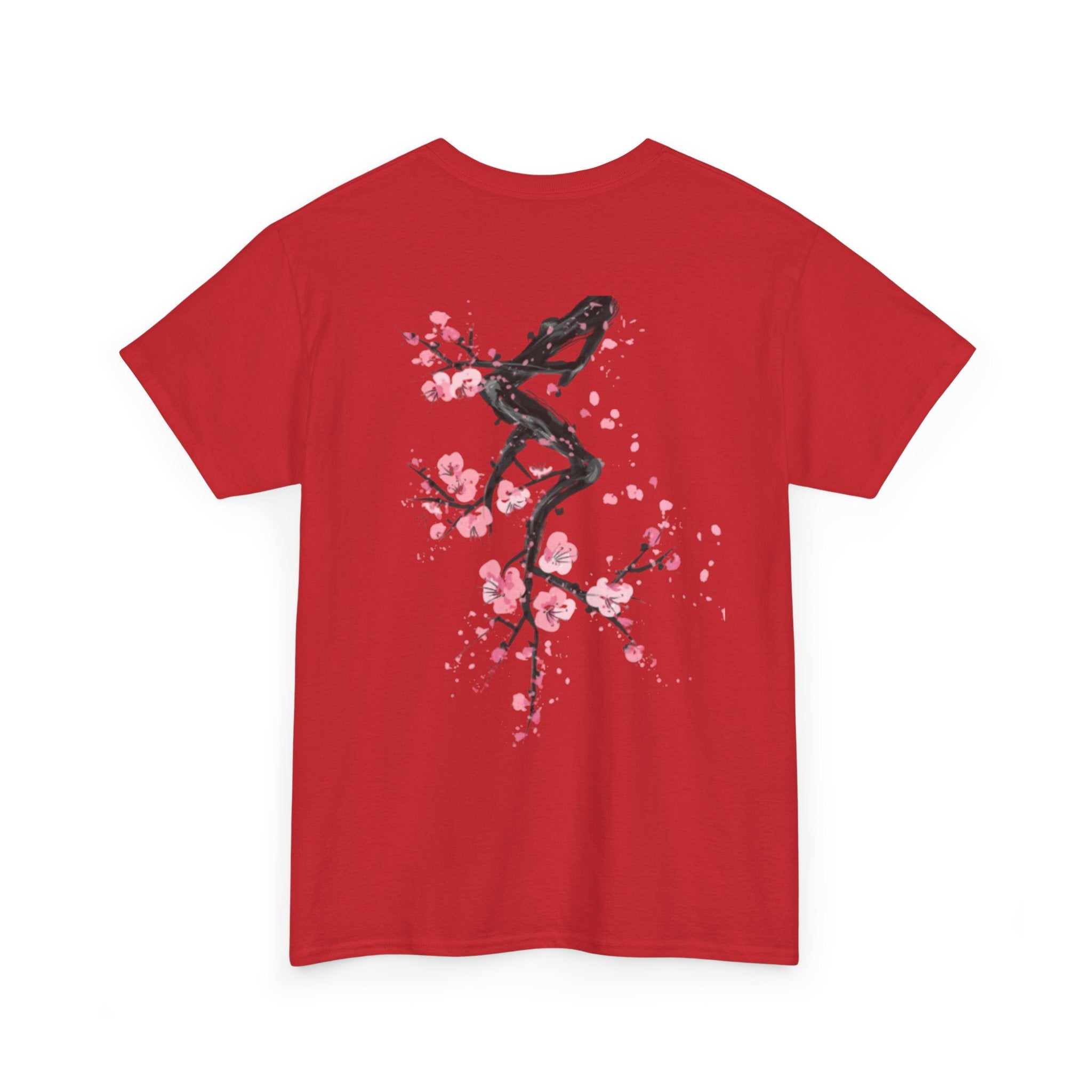 Minimal Japanese Calligraphy Tee — '黑花' Chest Print Cotton T-Shirt