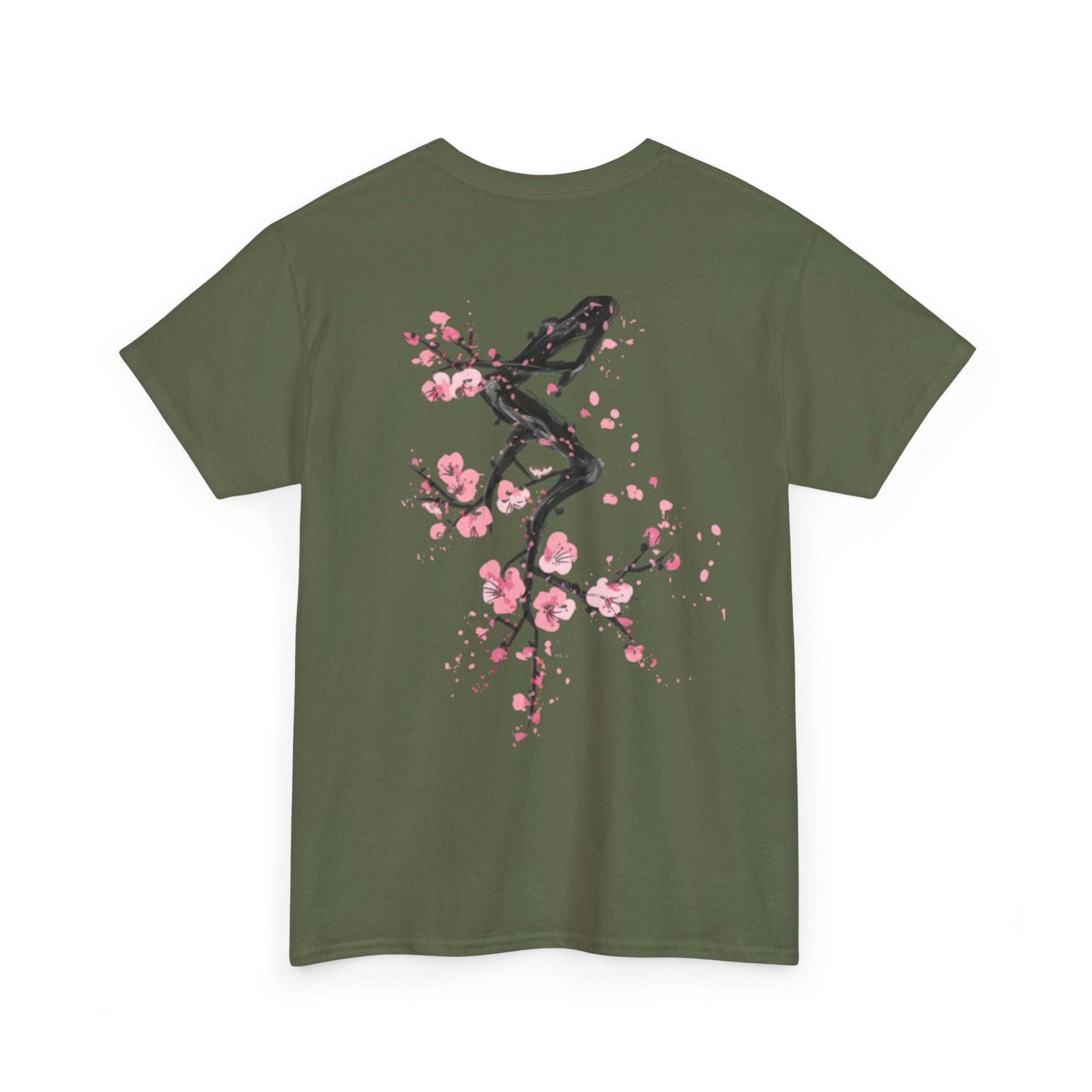 Minimal Japanese Calligraphy Tee — '黑花' Chest Print Cotton T-Shirt