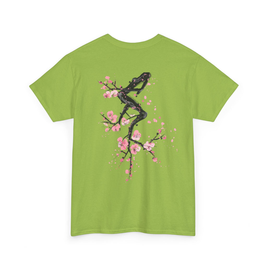 Minimal Japanese Calligraphy Tee — '黑花' Chest Print Cotton T-Shirt