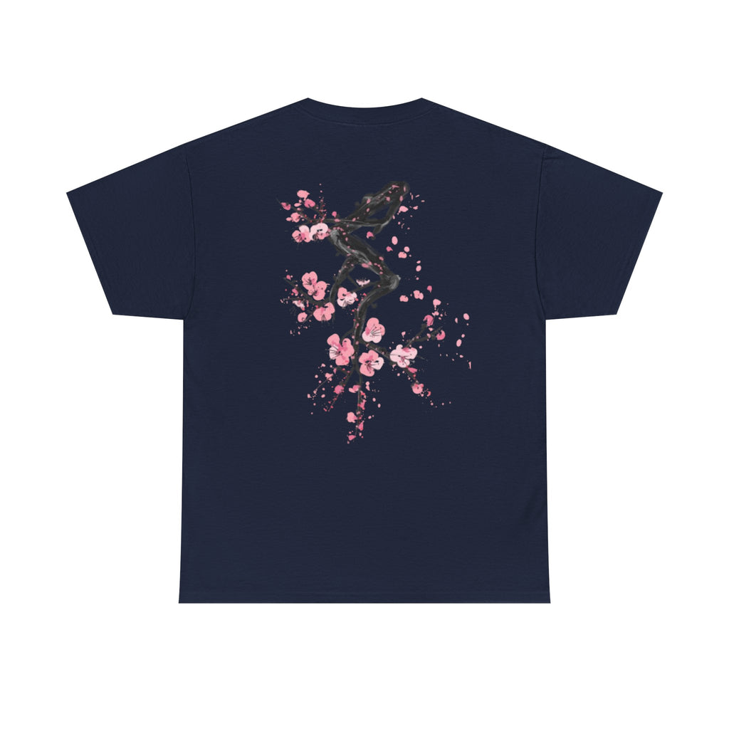 Minimal Japanese Calligraphy Tee — '黑花' Chest Print Cotton T-Shirt