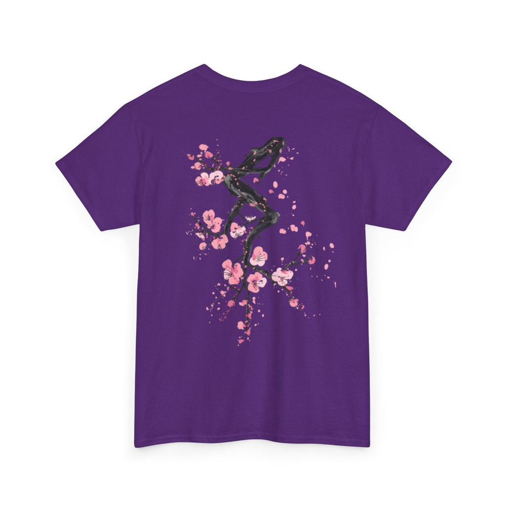 Minimal Japanese Calligraphy Tee — '黑花' Chest Print Cotton T-Shirt