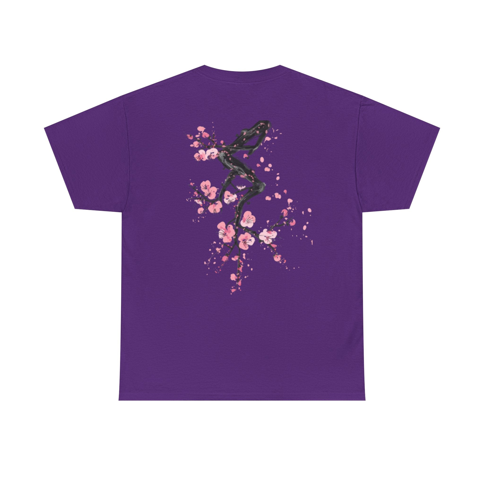 Minimal Japanese Calligraphy Tee — '黑花' Chest Print Cotton T-Shirt