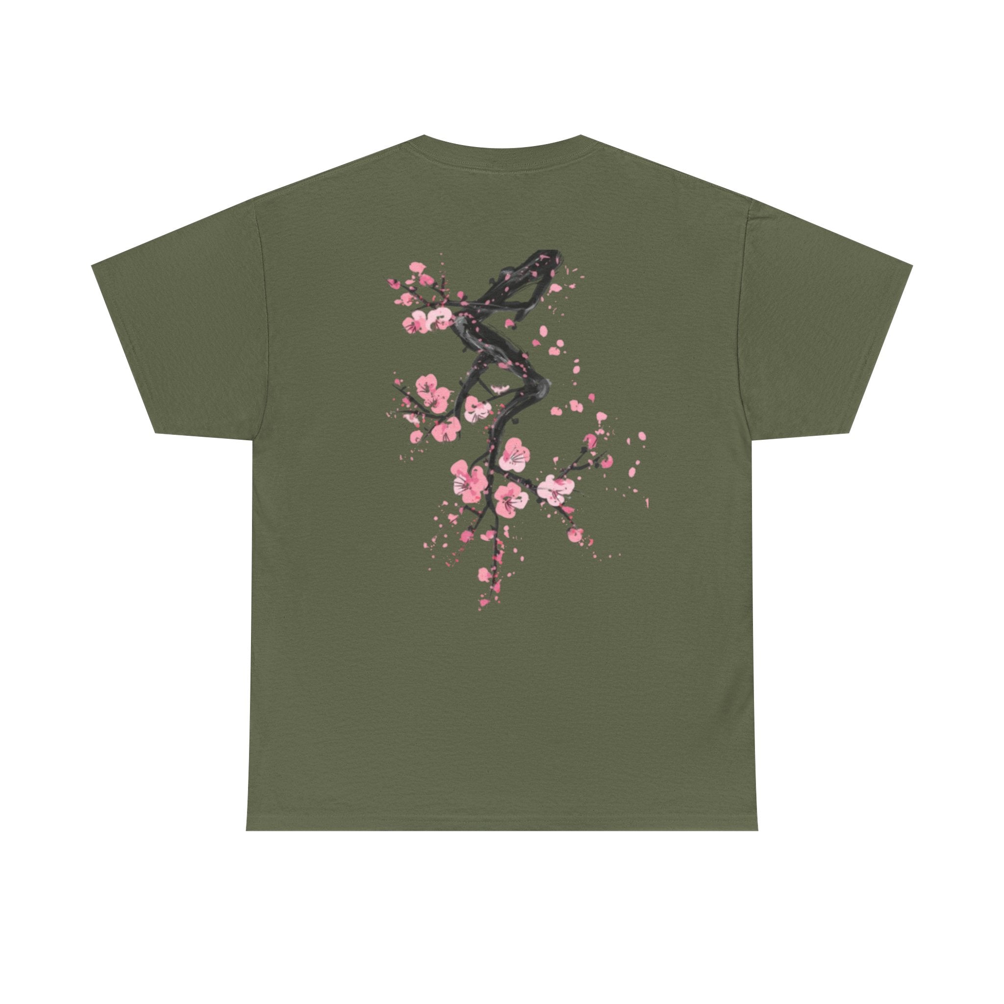 Minimal Japanese Calligraphy Tee — '黑花' Chest Print Cotton T-Shirt