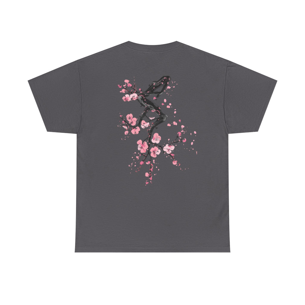 Minimal Japanese Calligraphy Tee — '黑花' Chest Print Cotton T-Shirt