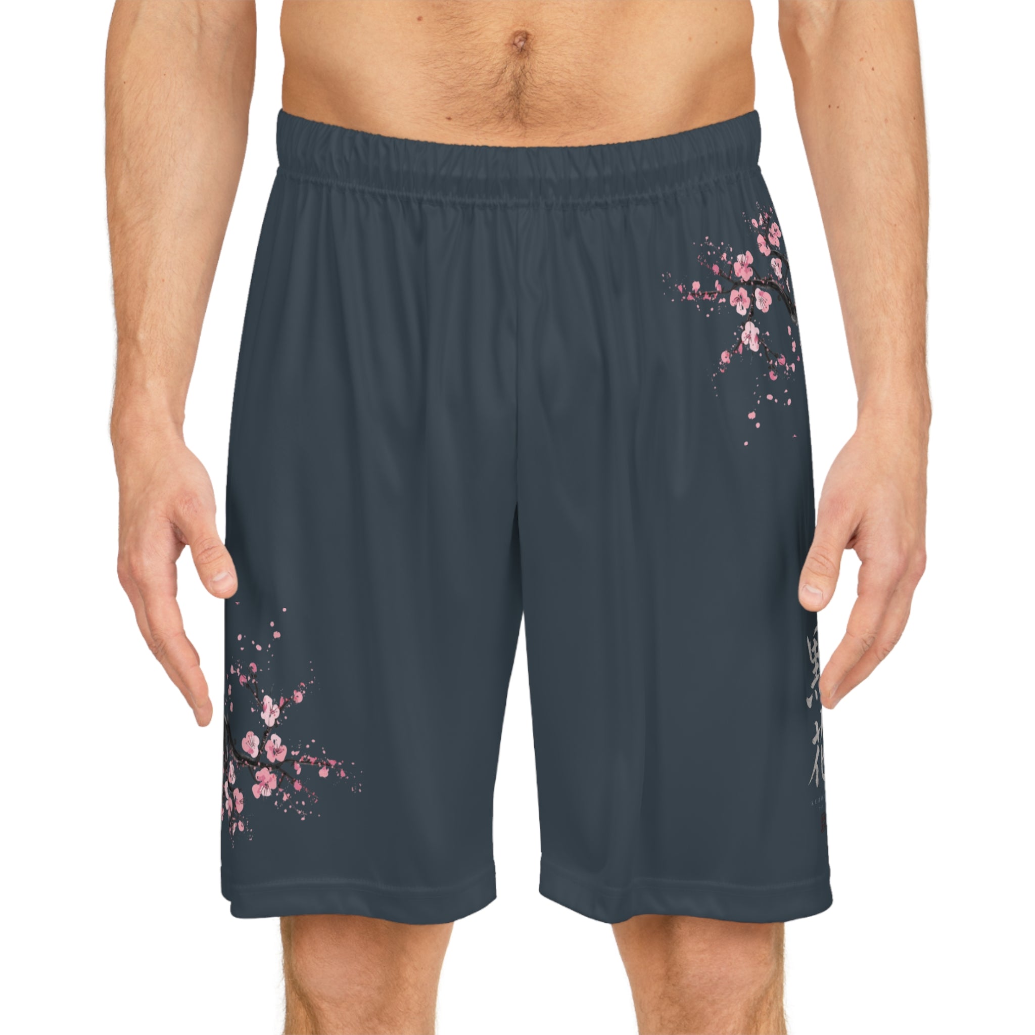 Cherry Blossom Basketball Shorts — Black Hana Floral AOP Athletic