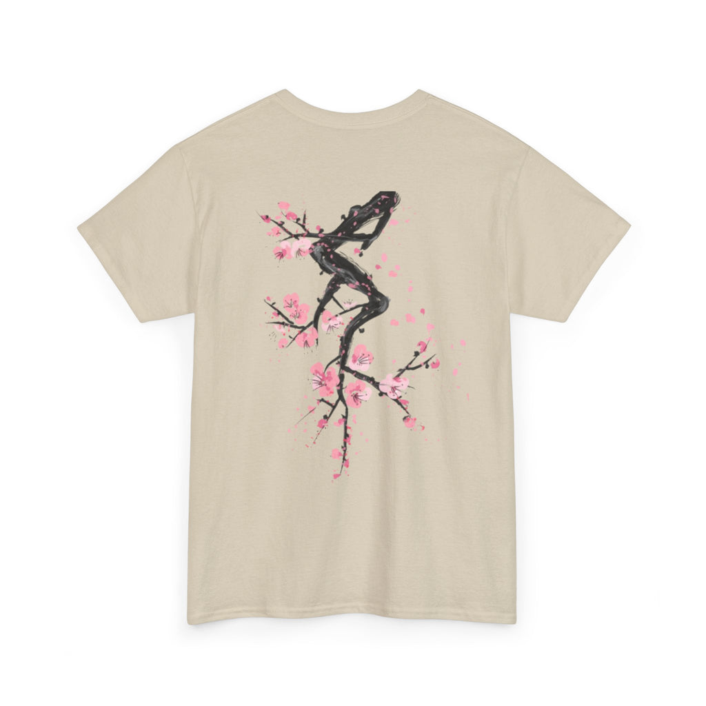 Minimal Japanese Calligraphy Tee — '黑花' Chest Print Cotton T-Shirt