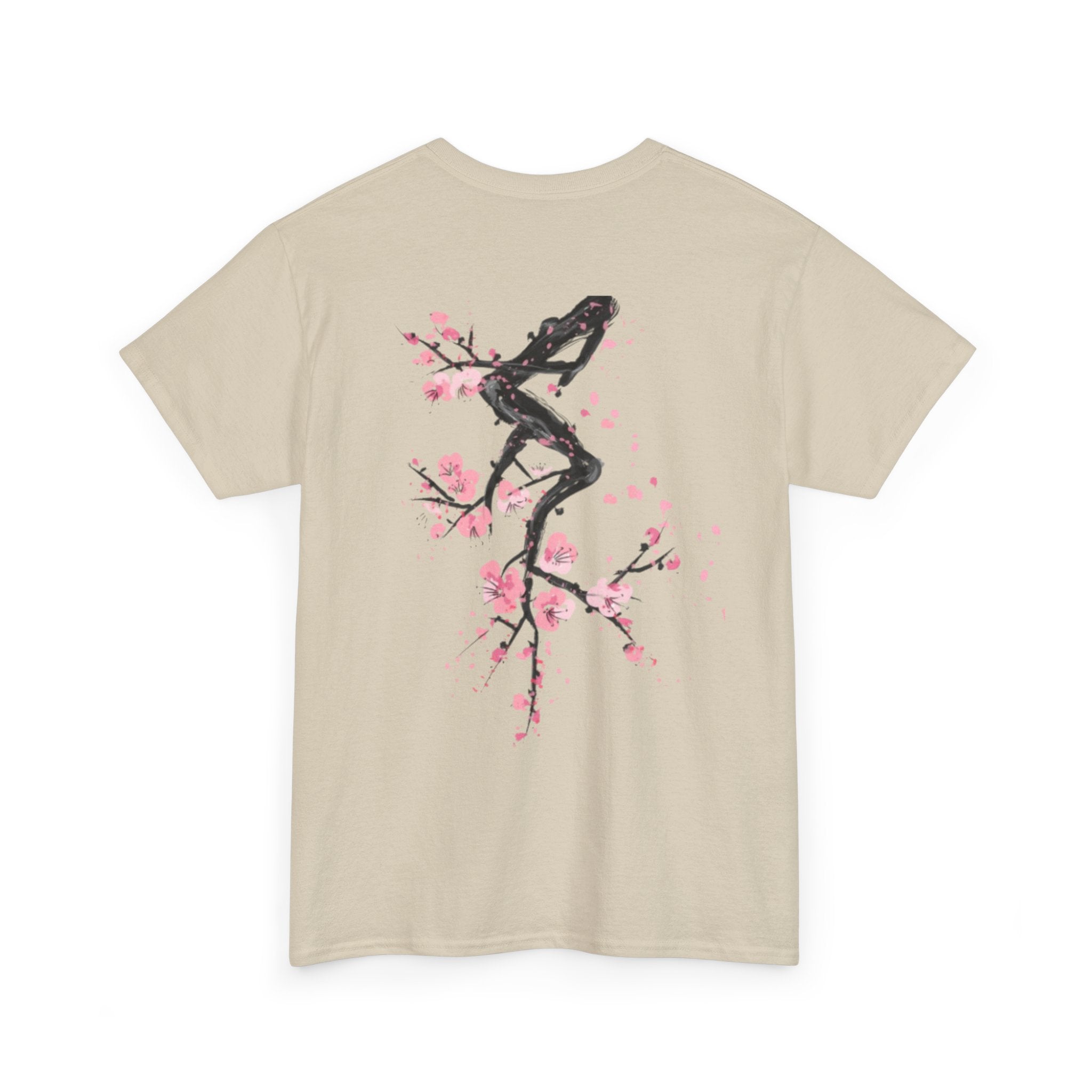 Minimal Japanese Calligraphy Tee — '黑花' Chest Print Cotton T-Shirt