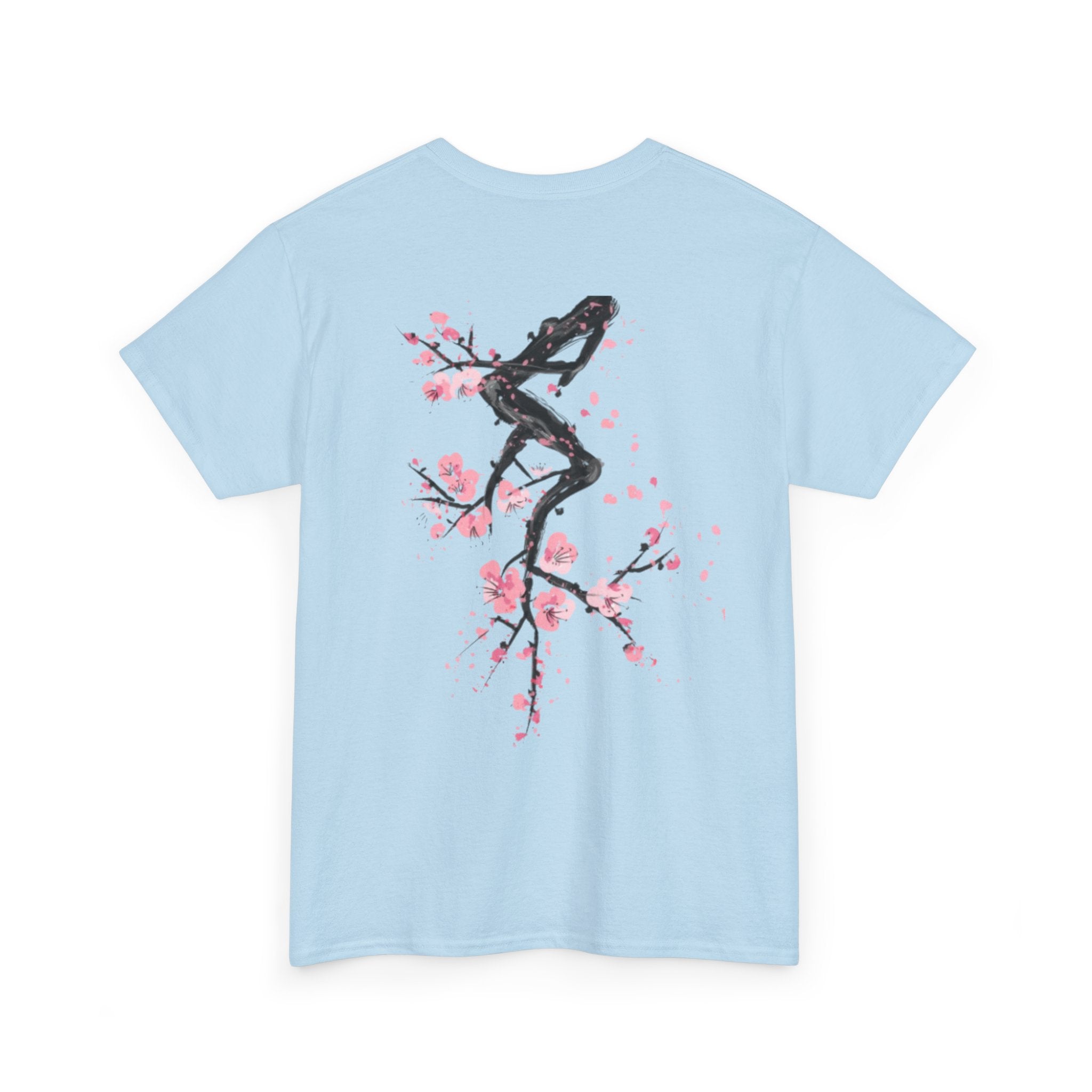 Minimal Japanese Calligraphy Tee — '黑花' Chest Print Cotton T-Shirt