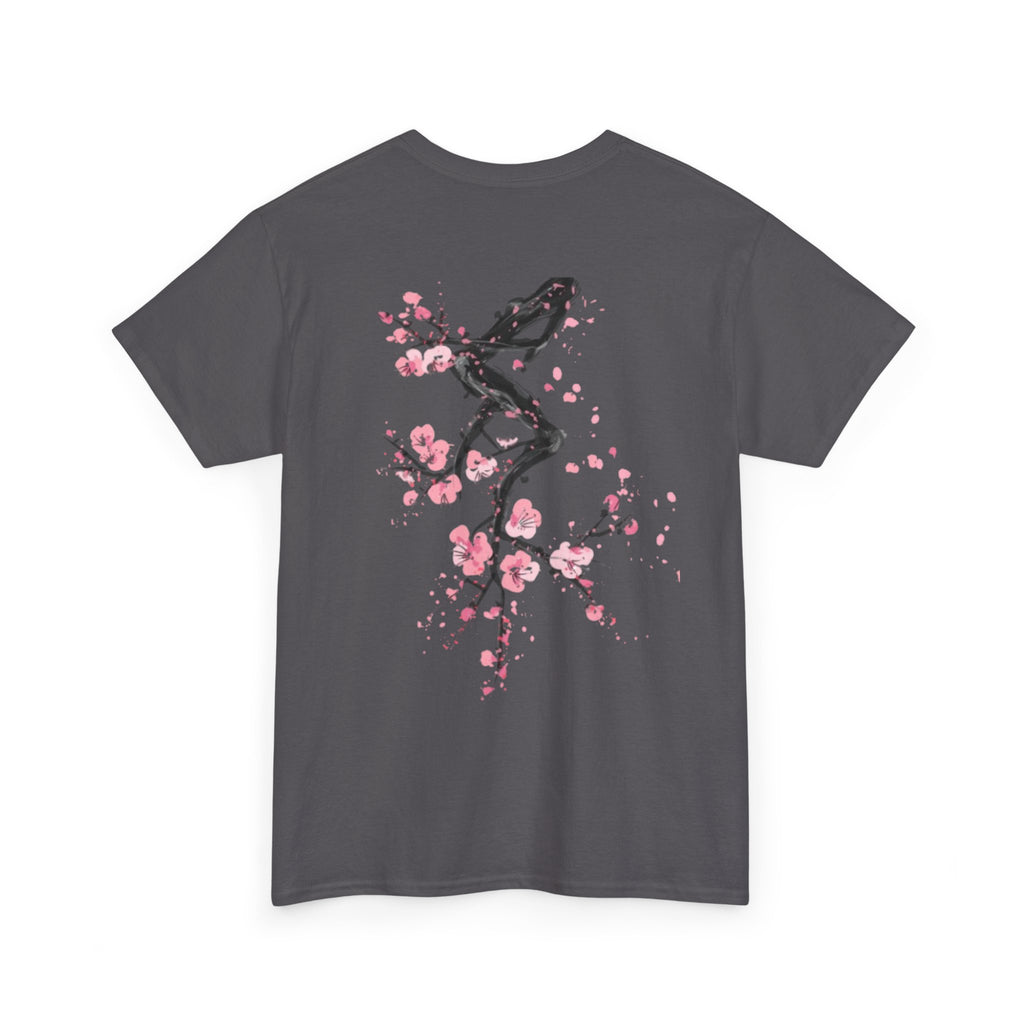 Minimal Japanese Calligraphy Tee — '黑花' Chest Print Cotton T-Shirt