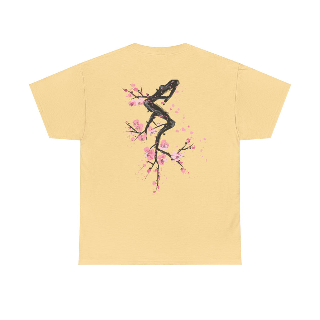 Minimal Japanese Calligraphy Tee — '黑花' Chest Print Cotton T-Shirt