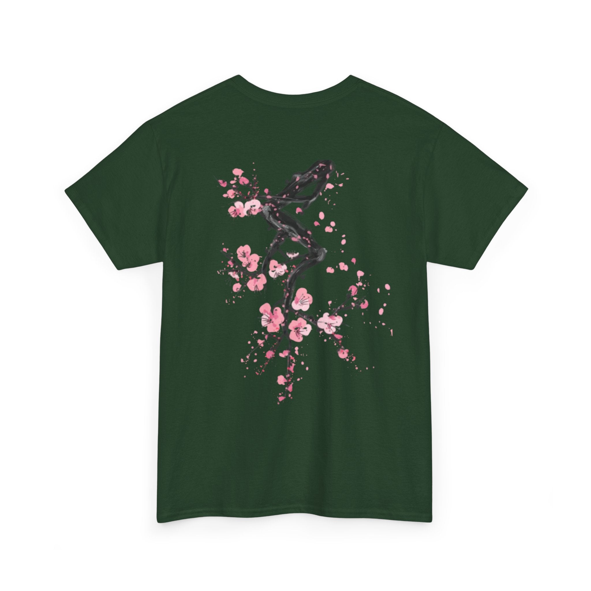 Minimal Japanese Calligraphy Tee — '黑花' Chest Print Cotton T-Shirt