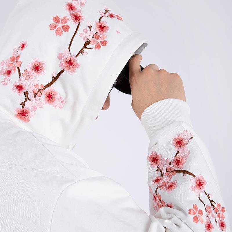 Autumn and Winter New Plum Blossom Stamping Sweater China-Chic Couple's Plush Hooded Sports Long Sleeve Men's Loose Pullover