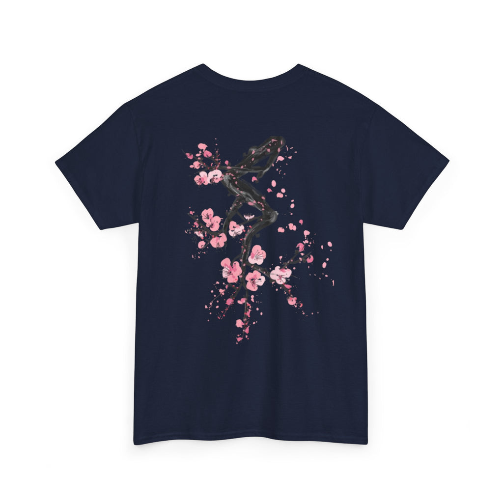 Minimal Japanese Calligraphy Tee — '黑花' Chest Print Cotton T-Shirt