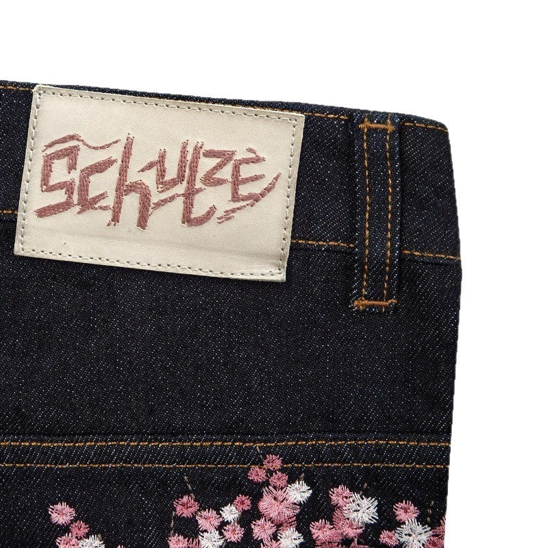 Brand derschutze Casual Long Pants Plum Blossom Embroidery Street Denim Pants Loose Wide-leg Pants for Men