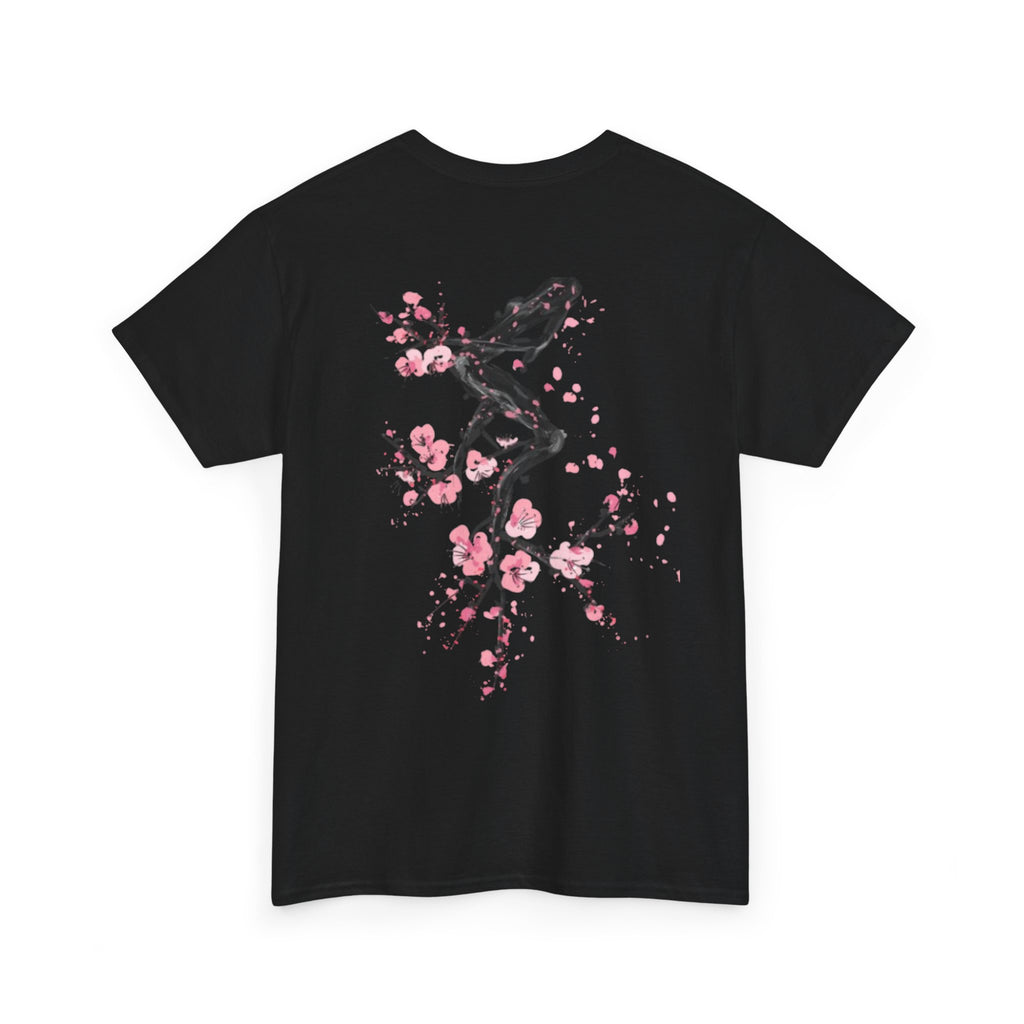 Minimal Japanese Calligraphy Tee — '黑花' Chest Print Cotton T-Shirt