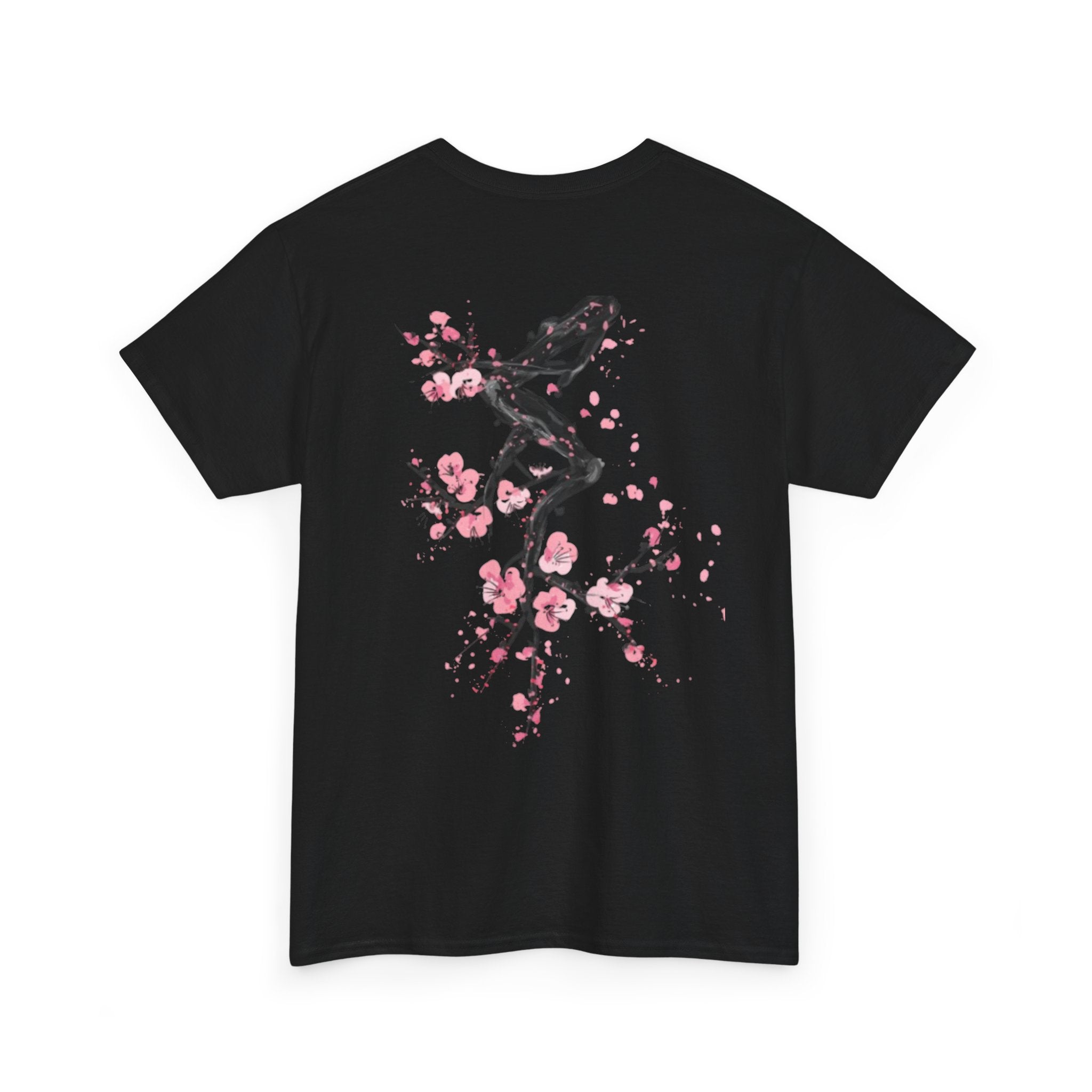 Minimal Japanese Calligraphy Tee — '黑花' Chest Print Cotton T-Shirt