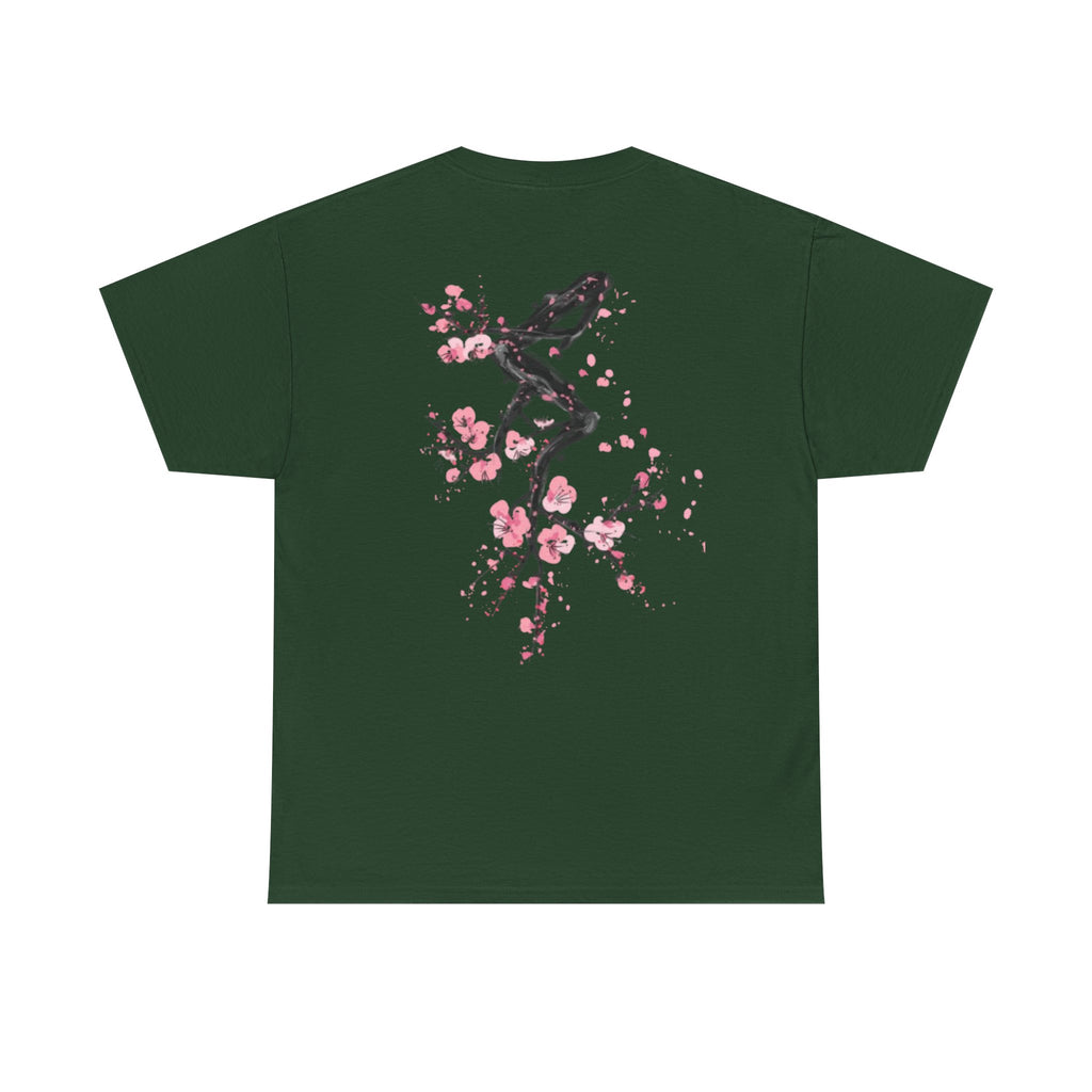 Minimal Japanese Calligraphy Tee — '黑花' Chest Print Cotton T-Shirt