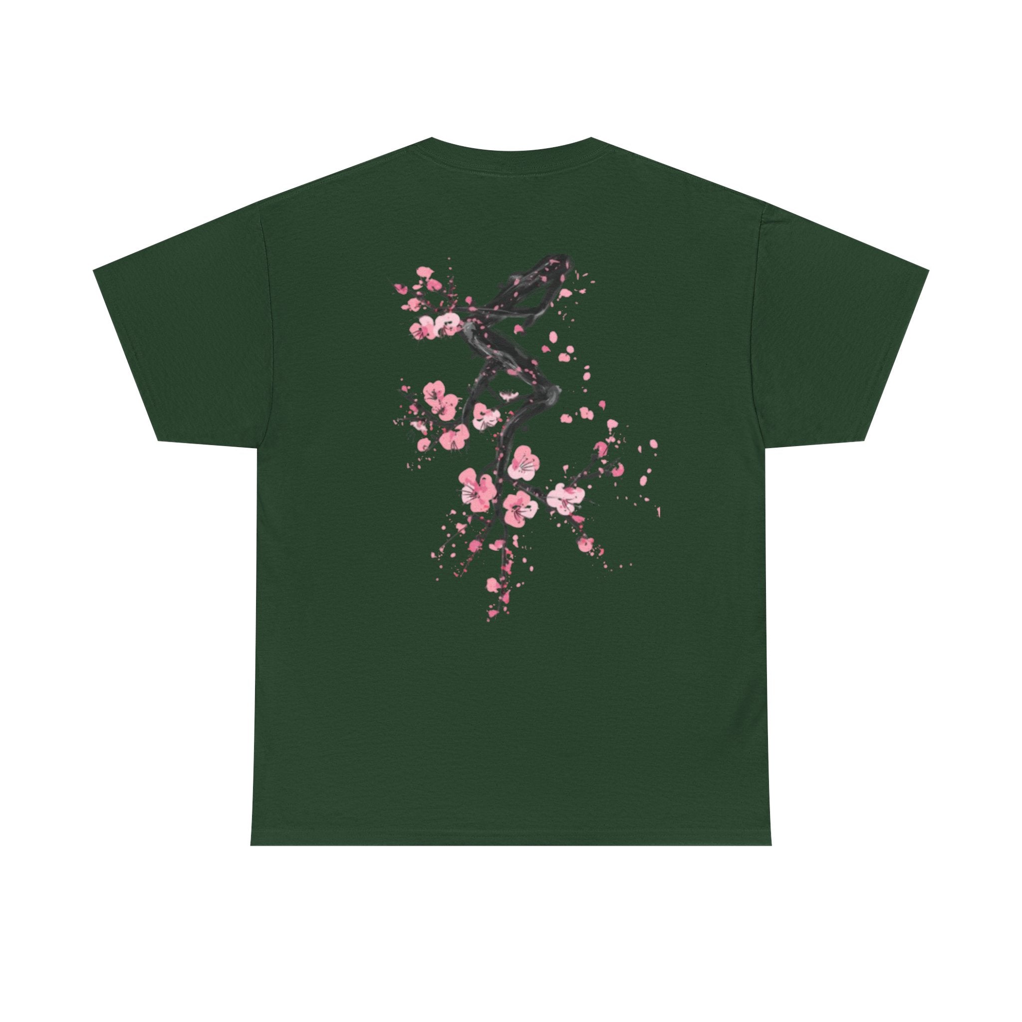 Minimal Japanese Calligraphy Tee — '黑花' Chest Print Cotton T-Shirt