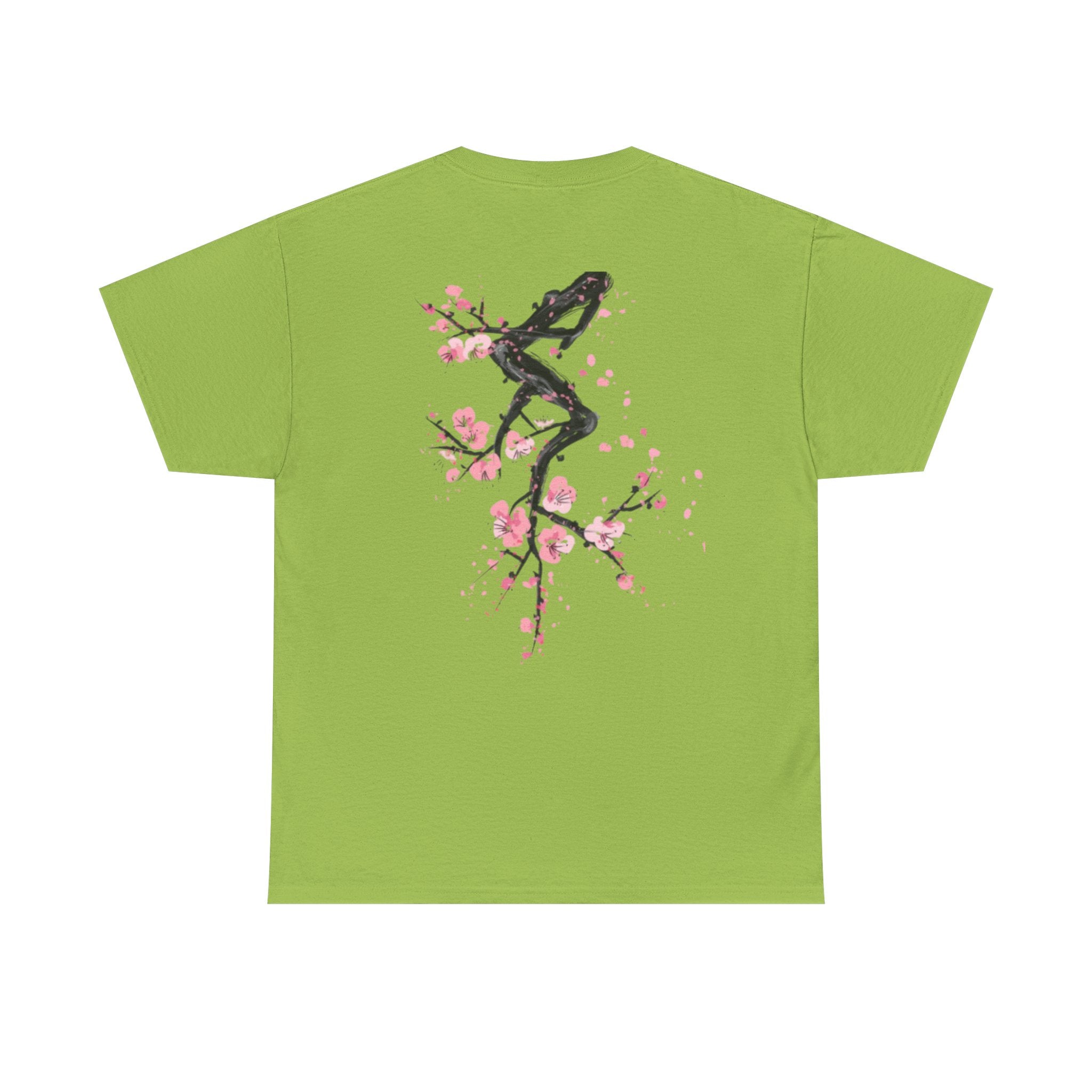 Minimal Japanese Calligraphy Tee — '黑花' Chest Print Cotton T-Shirt