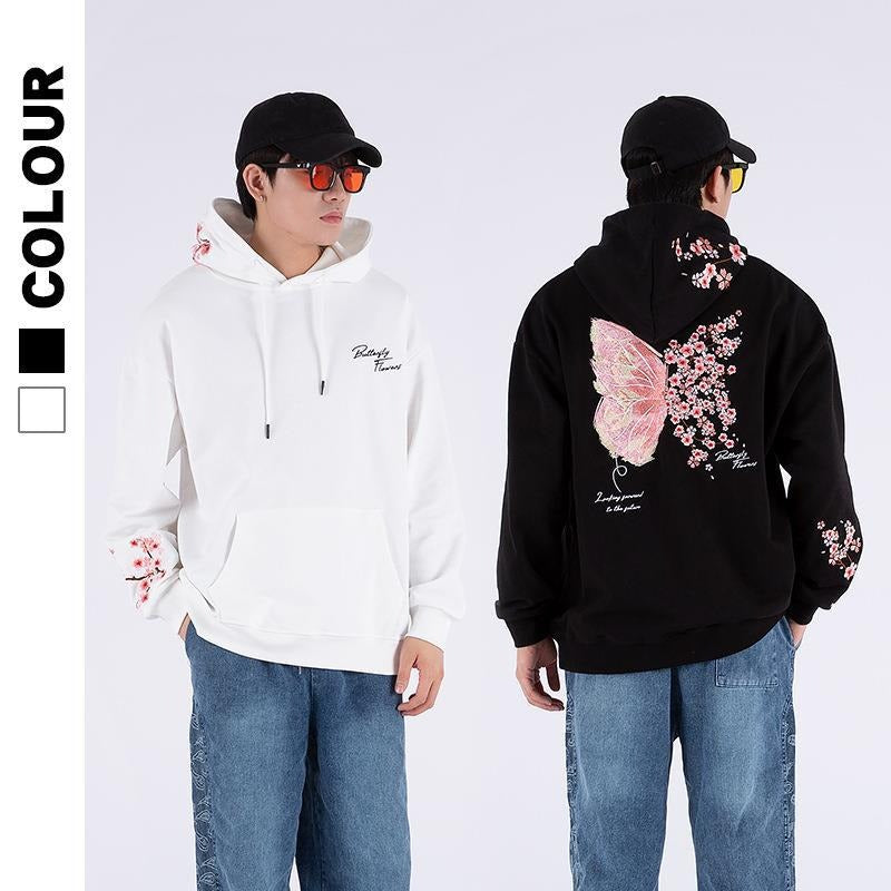 Autumn and Winter New Plum Blossom Stamping Sweater China-Chic Couple's Plush Hooded Sports Long Sleeve Men's Loose Pullover