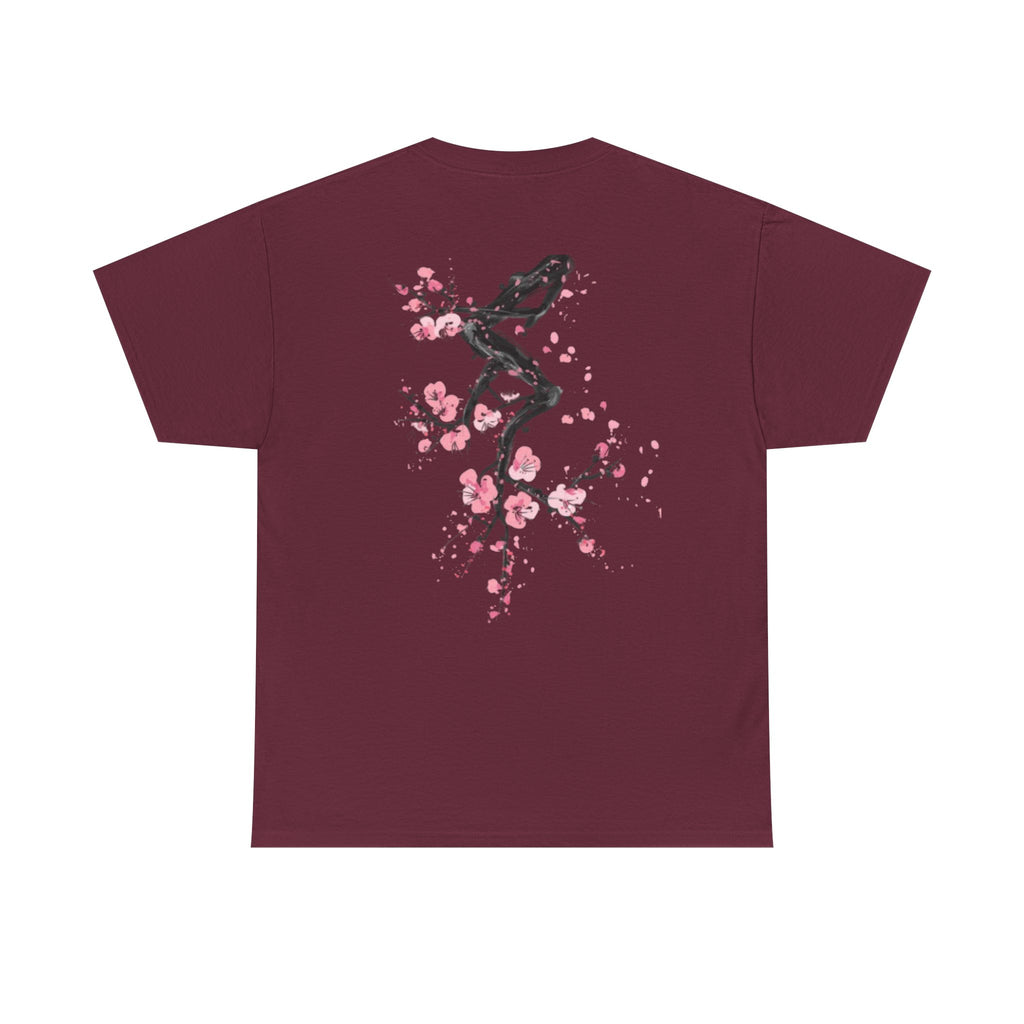 Minimal Japanese Calligraphy Tee — '黑花' Chest Print Cotton T-Shirt
