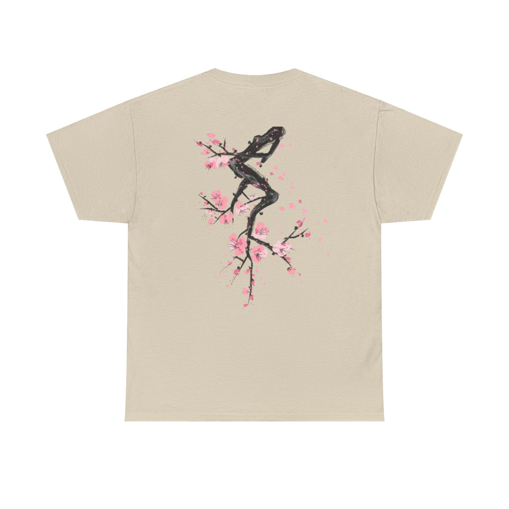 Minimal Japanese Calligraphy Tee — '黑花' Chest Print Cotton T-Shirt