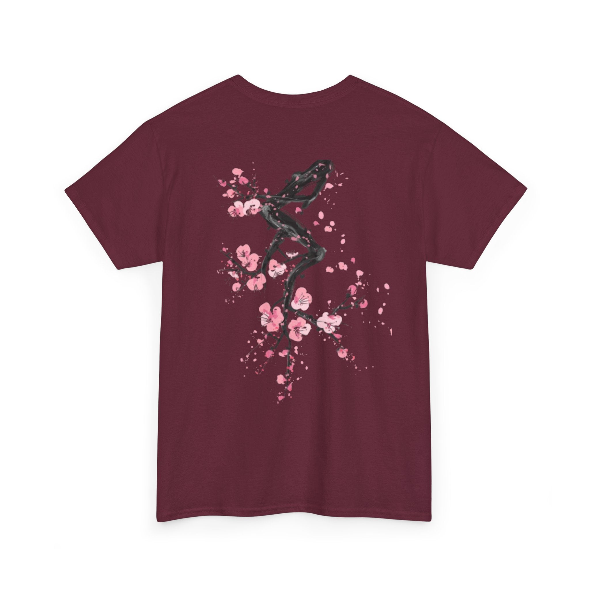 Minimal Japanese Calligraphy Tee — '黑花' Chest Print Cotton T-Shirt