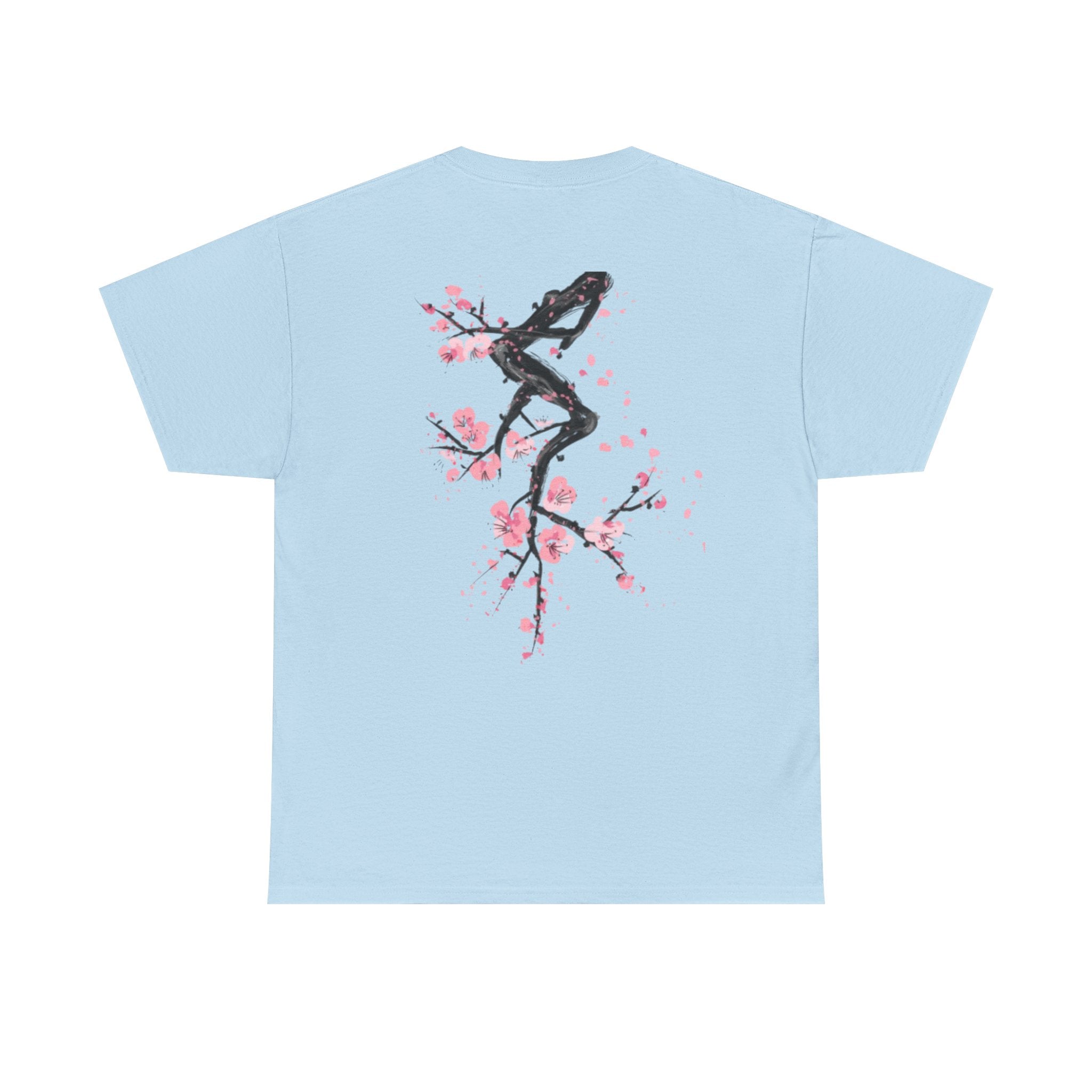 Minimal Japanese Calligraphy Tee — '黑花' Chest Print Cotton T-Shirt