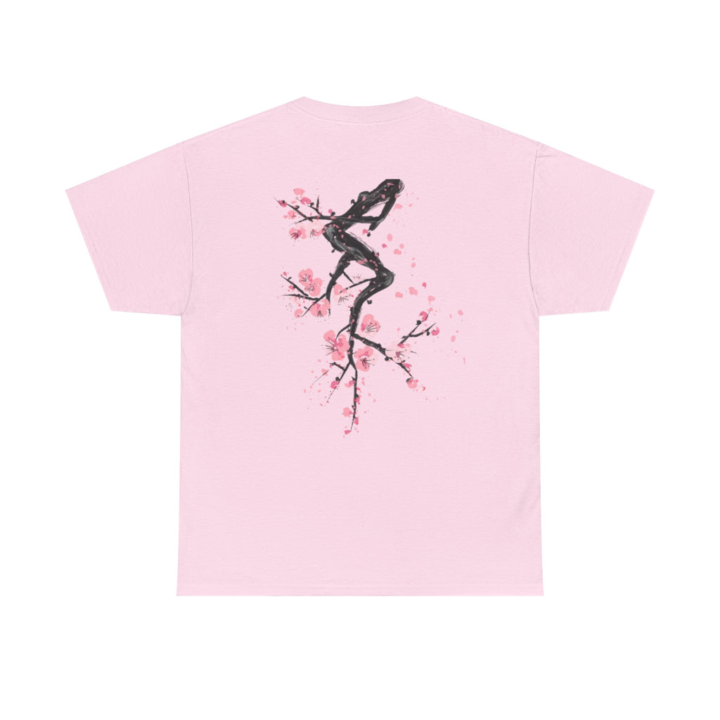 Minimal Japanese Calligraphy Tee — '黑花' Chest Print Cotton T-Shirt
