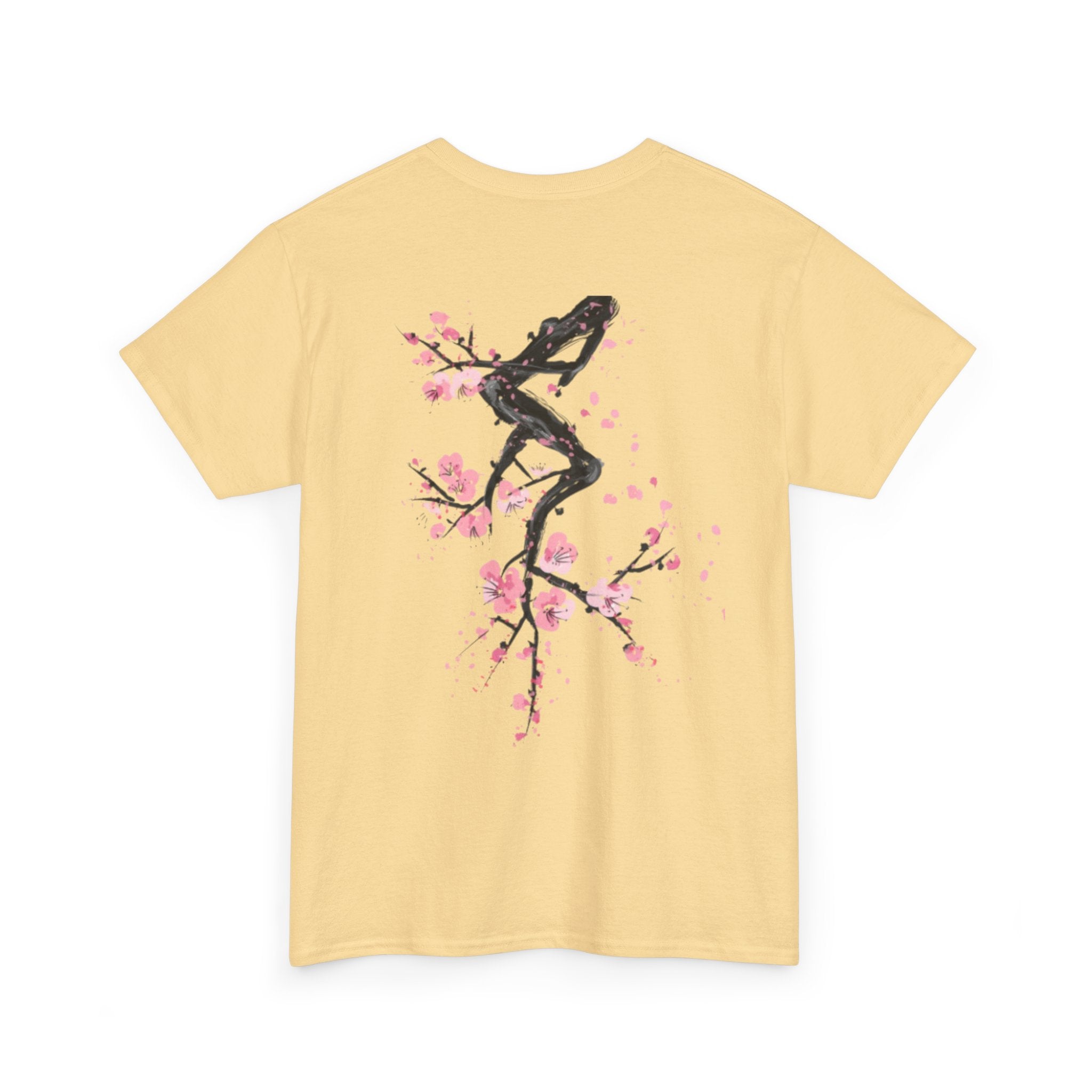 Minimal Japanese Calligraphy Tee — '黑花' Chest Print Cotton T-Shirt