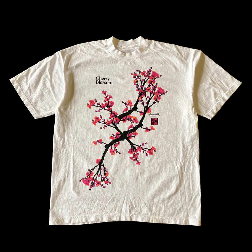 Retro Harajuku Classic Peach Blossom Print Casual Street Short Sleeve Round Neck T-Shirt